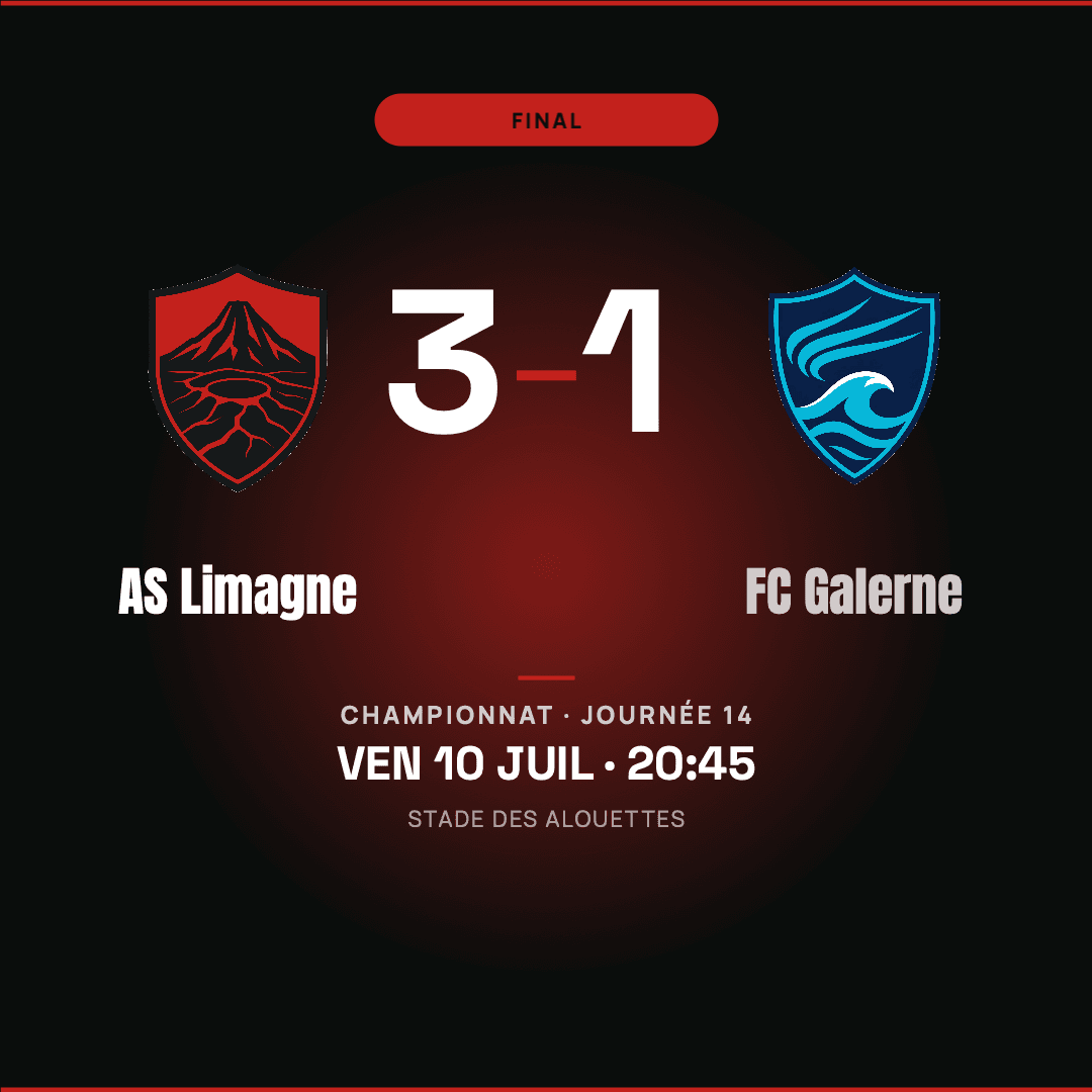 Score final 3-1 entre AS Limagne et FC Galerne, au format carré, créé avec Timline