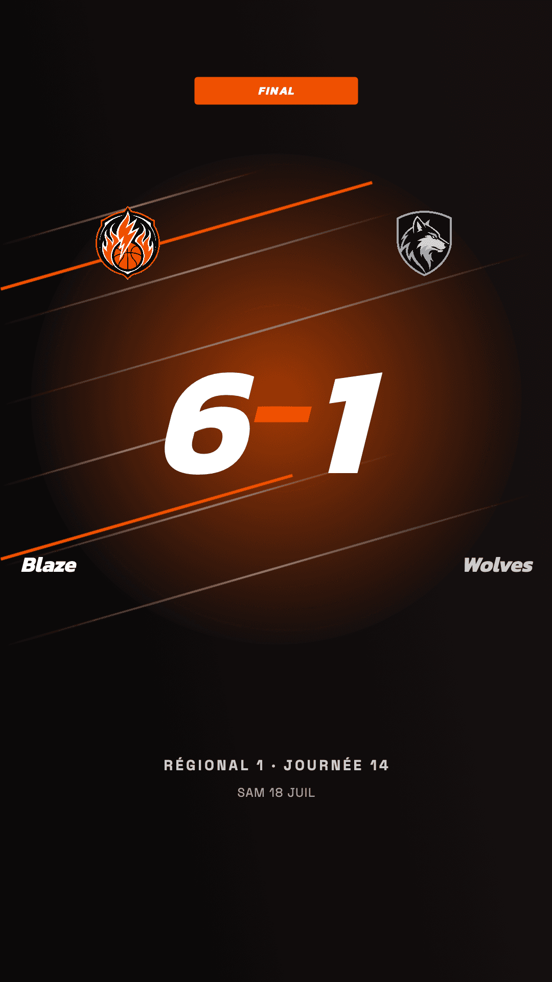 Score final 6-1 au format story 9:16, créé avec Timline