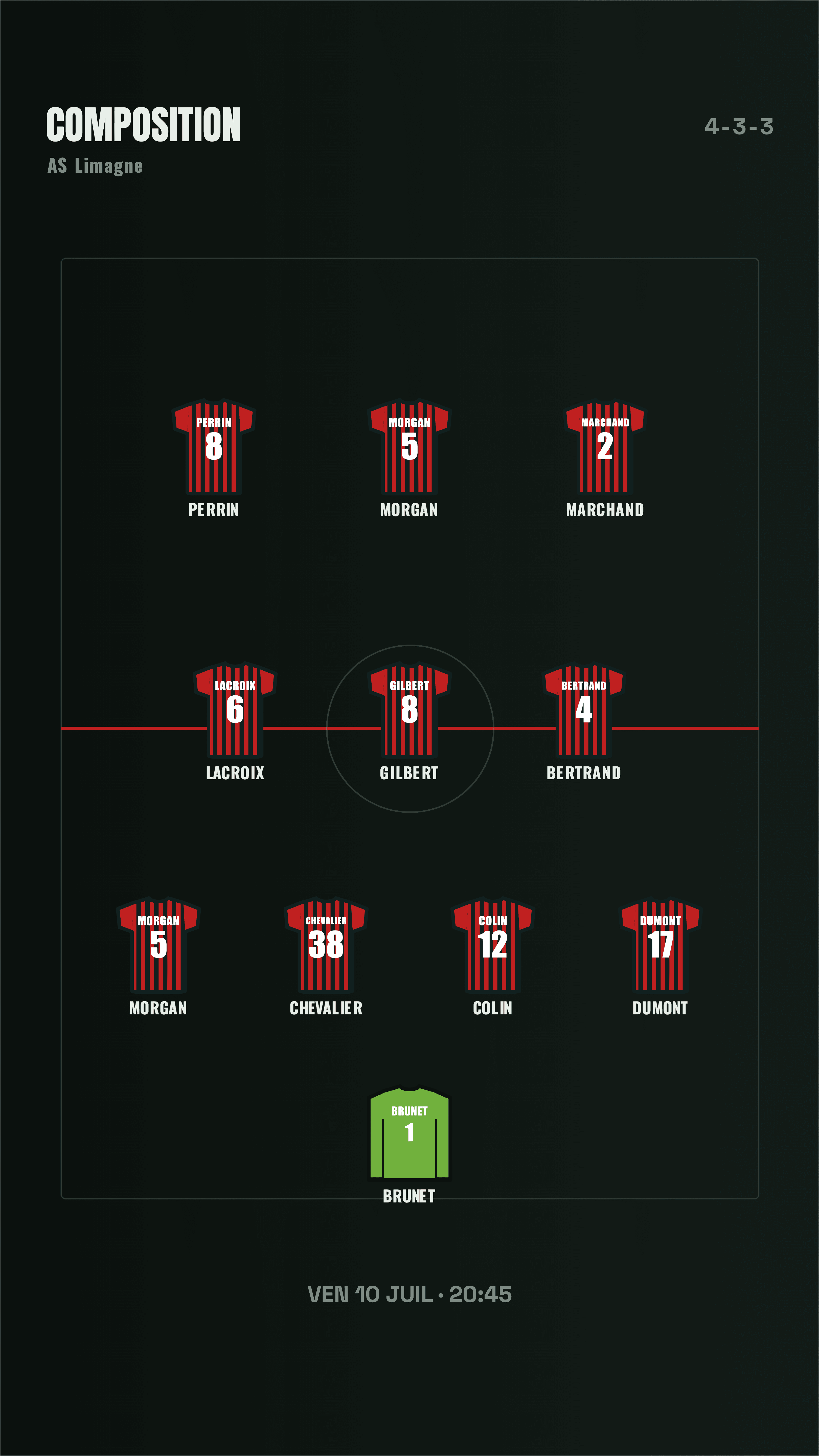 Composition de football en 4-3-3 au format story 9:16, créée avec Timline