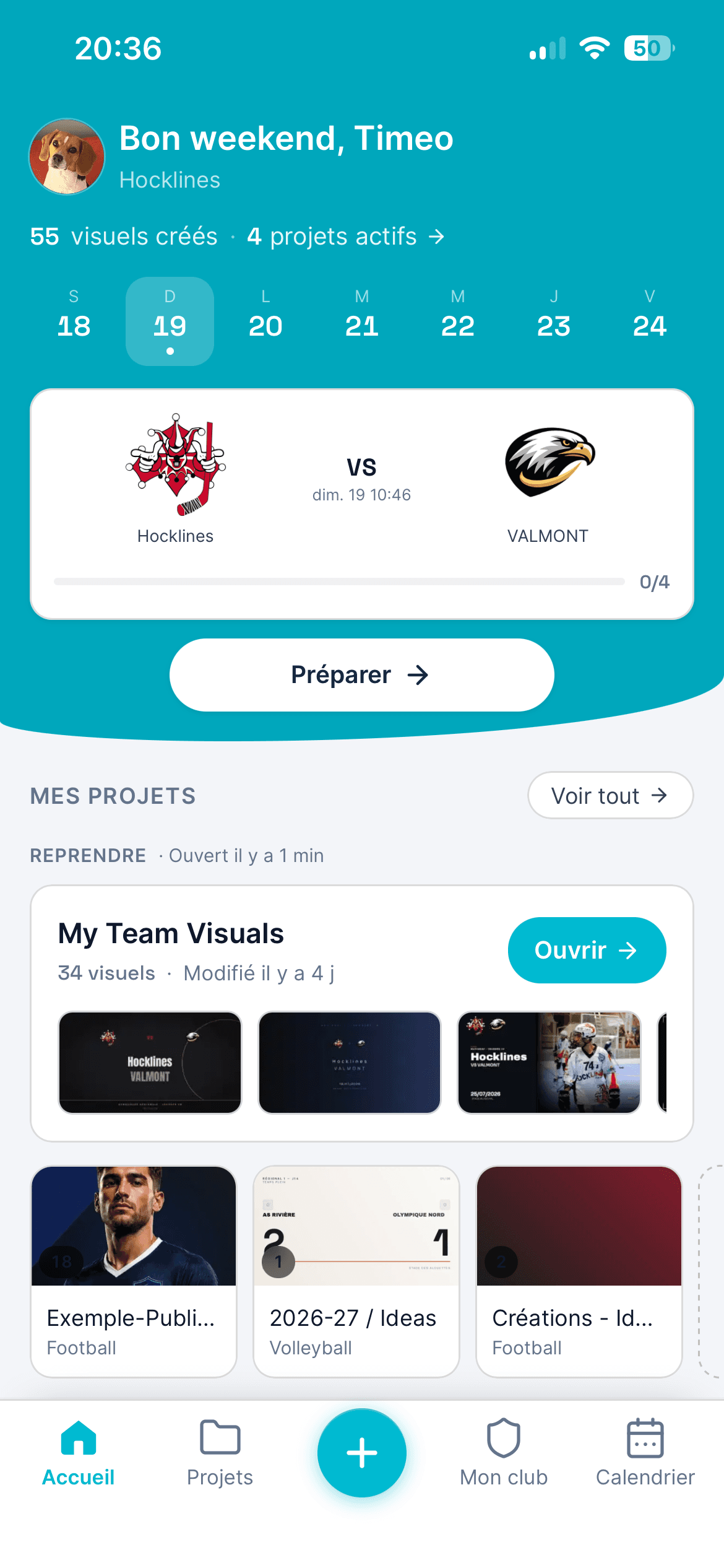 L'app Timline sur iPhone : préparation d'un jour de match